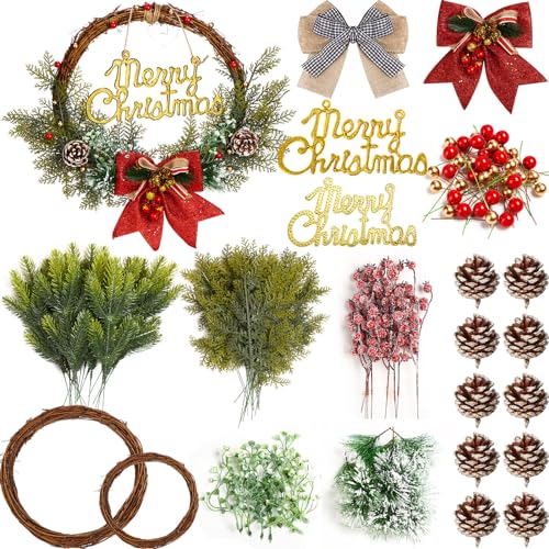 Hotop 134 Pcs Christmas Wreath Decorations Kits Included Grapevin...