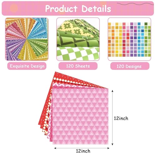 120 Sheets 12’’ X 12’’ Scrapbook Paper Bulk Rainbow DIY Craft Paper Supplies Holiday Aesthetic Colorful Decorative Paper Valentines Scrap Book Material Journal Photo Album Present Wrapping