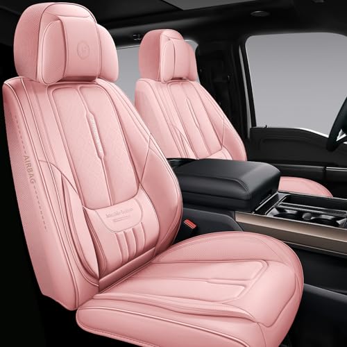NS YOLO Universal Leather Car Seat Covers Full Coverage Waterproof Custom Fit for Cars SUVs and Trucks Premium PU Leather Automotive Seat Protector with Anti-Slip Design Pink Seat Cover for 5 Seats