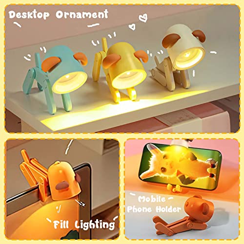 Mini Nachtlicht, 6 Stück Cute Led Hund Nachtlicht, Kreative Cartoon Haustier Hund Faltbare Kleine Tischlampe mit Batterie und Handyhalterung, Augenpflegende Lampe, Tragbar Verstellbares Nachtlicht