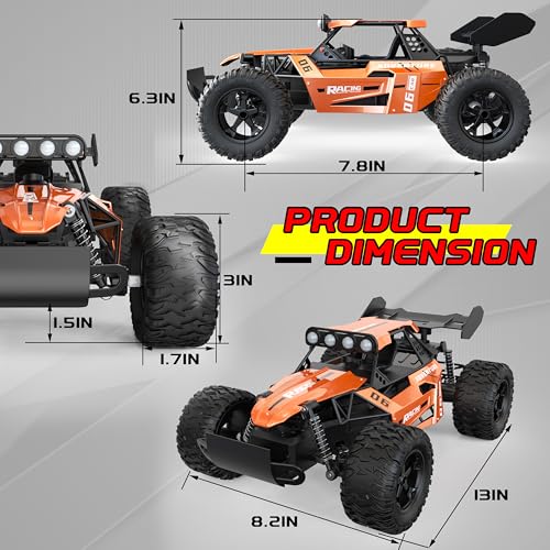 1:12 Scale RC Car for Boys Ages 3+, Fast Remote Control Monster Truck 2WD 25km/h Off-Road Toy, Alloy Shell, LED Lights, Great Gift for Kids & Beginners, 30 Minutes Play Time