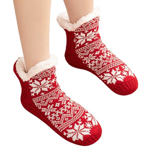 Winterlicher Korallenvelours Weihnachtsschlupfer als knöchelhoher Sockenschuh...