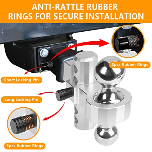 Adjustable Trailer Hitch For 2 Inch Receiver, 6 Inch Tow Hitch Aluminum, 15,000 Lbs Gtw For Heavy Duty Truck, 2 Inch And 2-5/16 Inch Stainless Steel Drop Hitch Ball With Double Anti-Theft Locks #TOP3