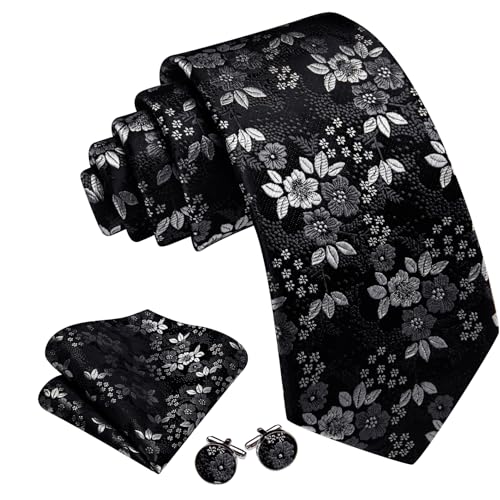 Image of Barry.Wang Men Tie Set Floral Paisley Silk Necktie Pocket Square Cufflinks Formal Wedding Party Business
