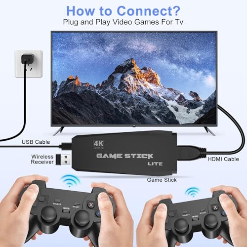 Image of 4K Ultra HD Game Con-Sole | Plug & Play HDMI Gaming Console with 2.4G 2 Wireless Controllers | HDMI Video Game System for Kids & Family (black)