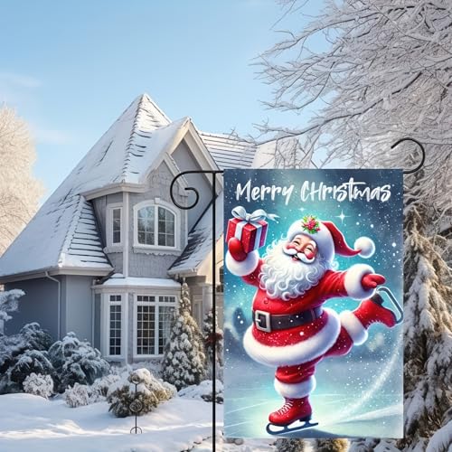 Image of BlissYard Christmas Garden Flag 12x18 Inch Santa Claus Snow Yard Decor | Double sided polyester, Santa Claus snow scene design, classic seasonal decor for Christmas porch and yard