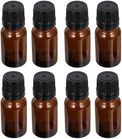 FRCOLOR 24 Pack 10ml Amber Glass Essential Oil Sample Bottles, Empty Refillable Vials with Orifice Reducer Dropper and Cap for Essential Oils, Perfume