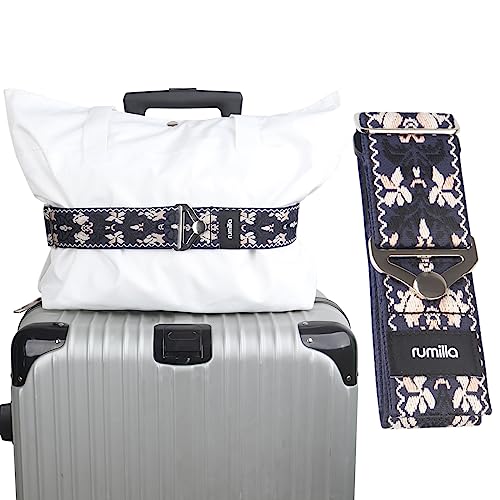 Image of Luggage Straps Bag Bungees for Add a Bag Easy to Travel Suitcase Elastic Strap Belt，Luggage Strap with Exquisite Embroidery (Blue)
