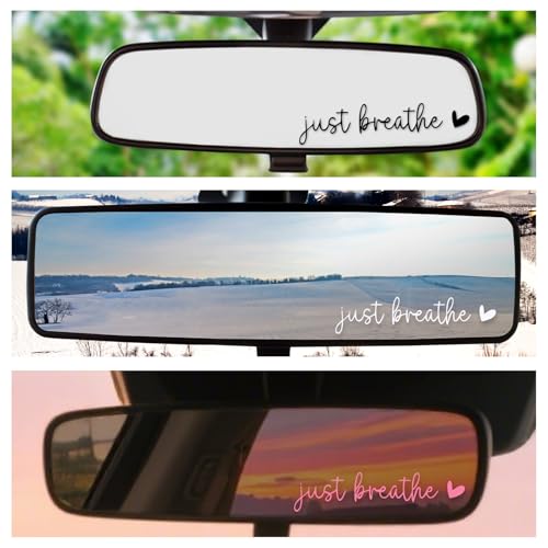 Image of 6pcs Just Breathe Rearview Mirror Decal, Just Breathe Stickers Rear View Mirror Stickers Vinyl Car Vanity Decoration (Black, White, Pink)