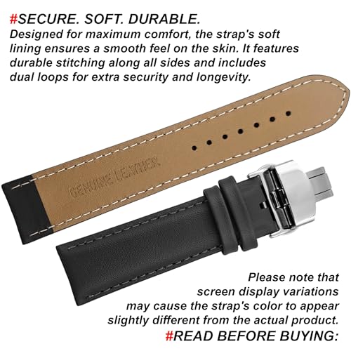 Image of DBLACK ''NAGATA3'' Leather Watch Strap with Butterfly Lock, Minimalist Design Watch Belt / / For 18mm, 20mm, 22mm, or 24mm Watch Band (Choose Your Size & Color)