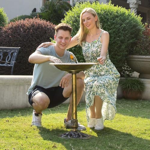 Oasisgalore 60 CM Height Bird Bath Outdoor, Bird Baths Bowl Lightweight Antique Outdoor Garden Bird Bath (Gold)