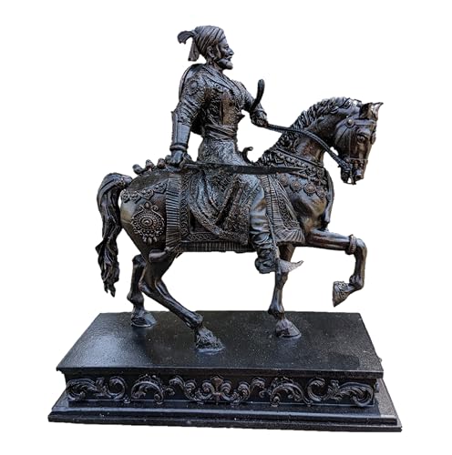 Image of Chhatrapati Shivaji Maharaj Ashwarudh Murti Statue 7 inch for Home and Car Dashboard (on Horse) (Copper)