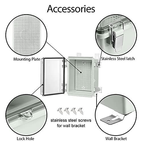 Lemotech Abs Junction Box Hinged Clear Cover Stainless Steel Latch Ip67 Waterproof Enclosure With Mounting Plate Wall Bracket For Electrical Project 5.9X3.9X2.8 Inch (150X100X70Mm) #TOP3