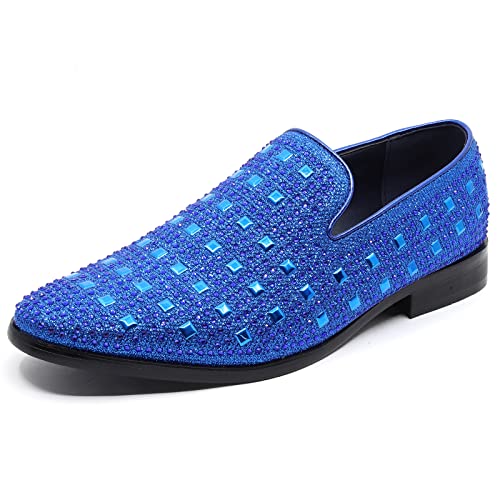 Men's Vintage Studded Rhinestone Designer Classic Smoking Dress Tuxedo Loafers Slip On Shoes Sm-11 (Blue, Us_Footwear_Size_System, Adult, Men, Numeric, Medium, Numeric_12) #TOP16