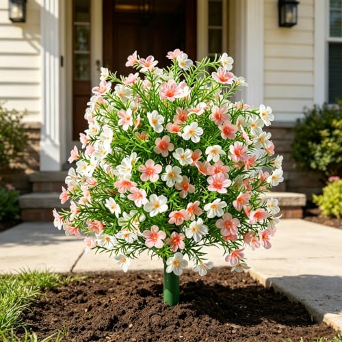 Bolas de Flores Artificiales Exterior Asixxsix Arbustos Realistas con Estaca para Maceteros 5