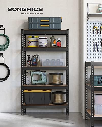 SONGMICS 5-Tier Storage Shelves, Load 1050 kg, Garage Storage, Boltless Assembly, Adjustable Shelving Unit, 30 x 75 x 150 cm, for Study Shed Basement, Black and Natural Beige UGLR300B01 - 1