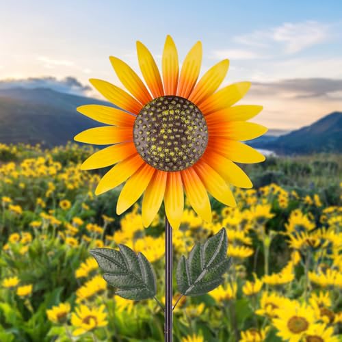 Venniy Yard Wind Spinner Outdoor Garden Wind Spinners & Wind Sculptures Sunflower Windmills Lawn Decor Metal Flower Garden Pinwheels for Yard 12.8 * 57 Inches