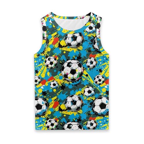 Fowototi Blue Soccer Tank Tops for Boys Casual Funny Graphic Crew Neck Sleeveless T Shirts Size 7-8 Kids Comfy Breathable Summer Athletic Tank Vest