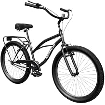 Beach Cruiser Bike, 24 inch Commuter Bicycle for Adult Men and Women, Comfortable City Bikes with Rear Rack or Basket, Black