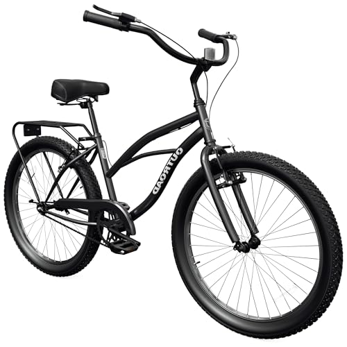 MarKnig Beach Cruiser Bike, 24 inch Commuter Bicycle for Adult Men and Women, Comfortable City Bikes with Rear Rack or Basket, Black