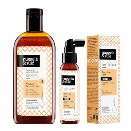 Nuggela & Sulé Champú Nº1 + Sérum Anti-Caída Forte - Fuerza & Volumen. Con Extracto de Cebolla Roja y Glucógeno Marino. Frena la Caída del Cabello.