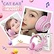 Woukksy Bluetooth Kopfhörer Kinder, Faltbar 85dB Mädchen Kopfhörer Over Ear, Kabellos Kinderkopfhörer mit LED-licht Katzenohren und Mikrofon für Schule/Tablet/Handy/PC (Rosa)
