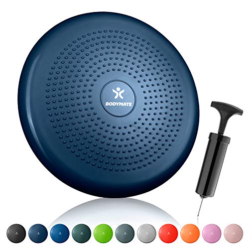 BODYMATE Ballsitzkissen inkl. Pumpe NAVY-PEONY 34cm Durchmesser - Balance-Kissen, Luftkissen, Balance Pad, Noppenkissen - Core-, Fitness-, Reha-, Koordinations- und Rückentraining