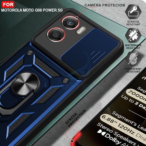 Image of AESTMO Tough Armor Motorola Moto G06 Power 5G Bumper Back Case Cover | Ring Holder & Sliding Camera Shield Cover | 360 Degree Protection Back Case Cover for Motorola Moto G06 Power 5G (Blue)