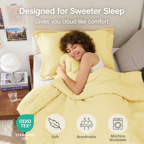 Image of MUXHOMO Twin /Twin XL Comforter Set, All Season Ultra Soft Down Alternative Bedding - 3 Piece Lightweight Bed Set Includes 1 Comforter (68 inchx88 inch) and 1 Pillow Shams (20 inchx26 inch), Cream Yellow