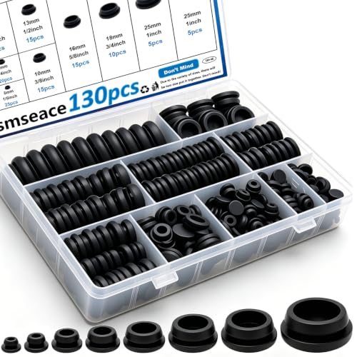 Image of smseace 130Pcs Rubber Plugs for Round Holes Set - 8 Sizes (1 inch, 3 /4 inch, 5 /8 inch, 1 /2 inch, 3 /8 inch, 5 /16 inch, 1 /4 inch, 1 /5 inch) - Versatile Assorted Rubber Plugs for Furniture, Office, and Kitchen