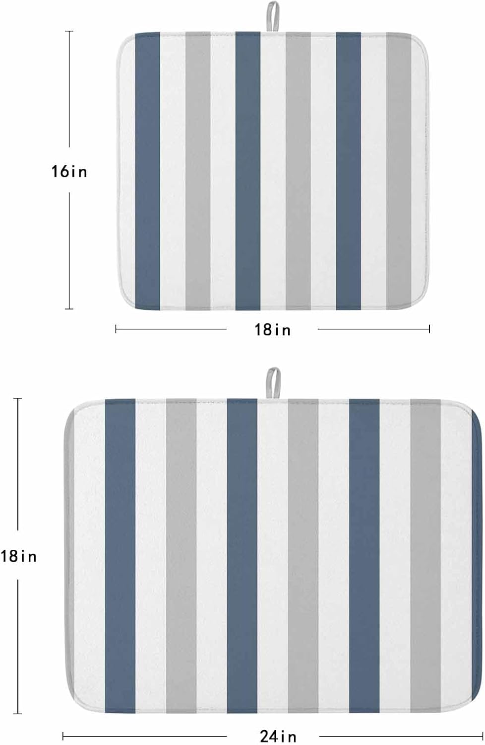 Dish Drying Mat Set of 2 Haze Blue Gray Stripes Microfiber Absorbent Reusable Washable Dish Drying Rack Mat Simple Contrast Coffee Mat for Coffee Maker Bar Kitchen Countertops 16x18inch