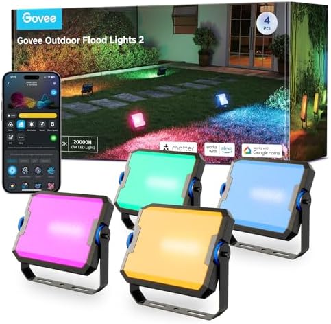 Govee Outdoor Flood Lights 2, RGBIC Floodlight, IP66 Outdoor Lights, 4Pcs