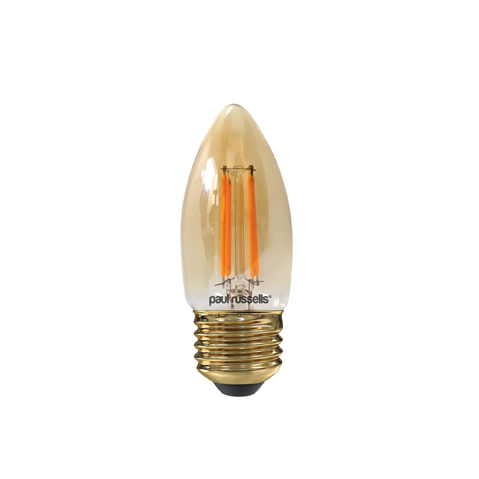 paul russells LED Candle Filament Light – 4.5W 35W Equivalent Replacement, 400LM Lumens, 2200K Extra Warm White, ES E27 Edison Screw C35 Bulbs – Energy Saving Non-Dimmable Lamps - Pack of 1
