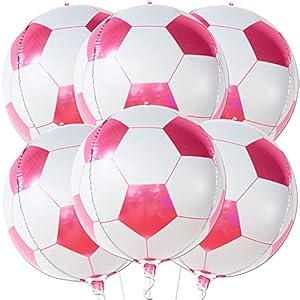 KatchOn, Huge 22 Inch Pink Soccer Balloons – Pack of 6 | Foil Pink Soccer Balloon for Soccer Gender Reveal Decorations | Pink Soccer Party Decorations for Girl | Pink Soccer Birthday Party Supplies