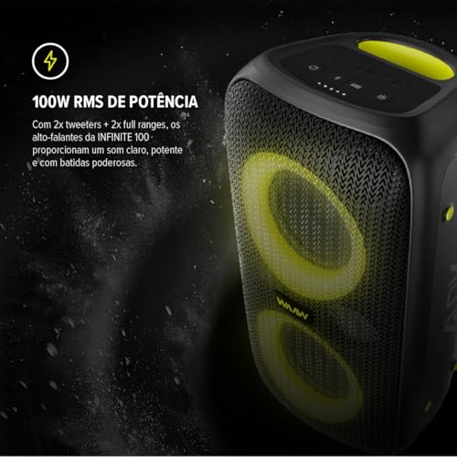 WAAW by ALOK Caixa de Som INFINITE 100 Bluetooth, Tipo Torre, Até 14h de Autonomia, 4 Alto-Falantes, TWS, 100W RMS glide