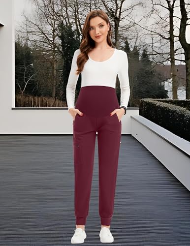 Image of PACBREEZE Women's Maternity Scrubs with 6 Pockets, Workwear Maternity Jogger Scrubs Pregnancy Pants, S-XXL