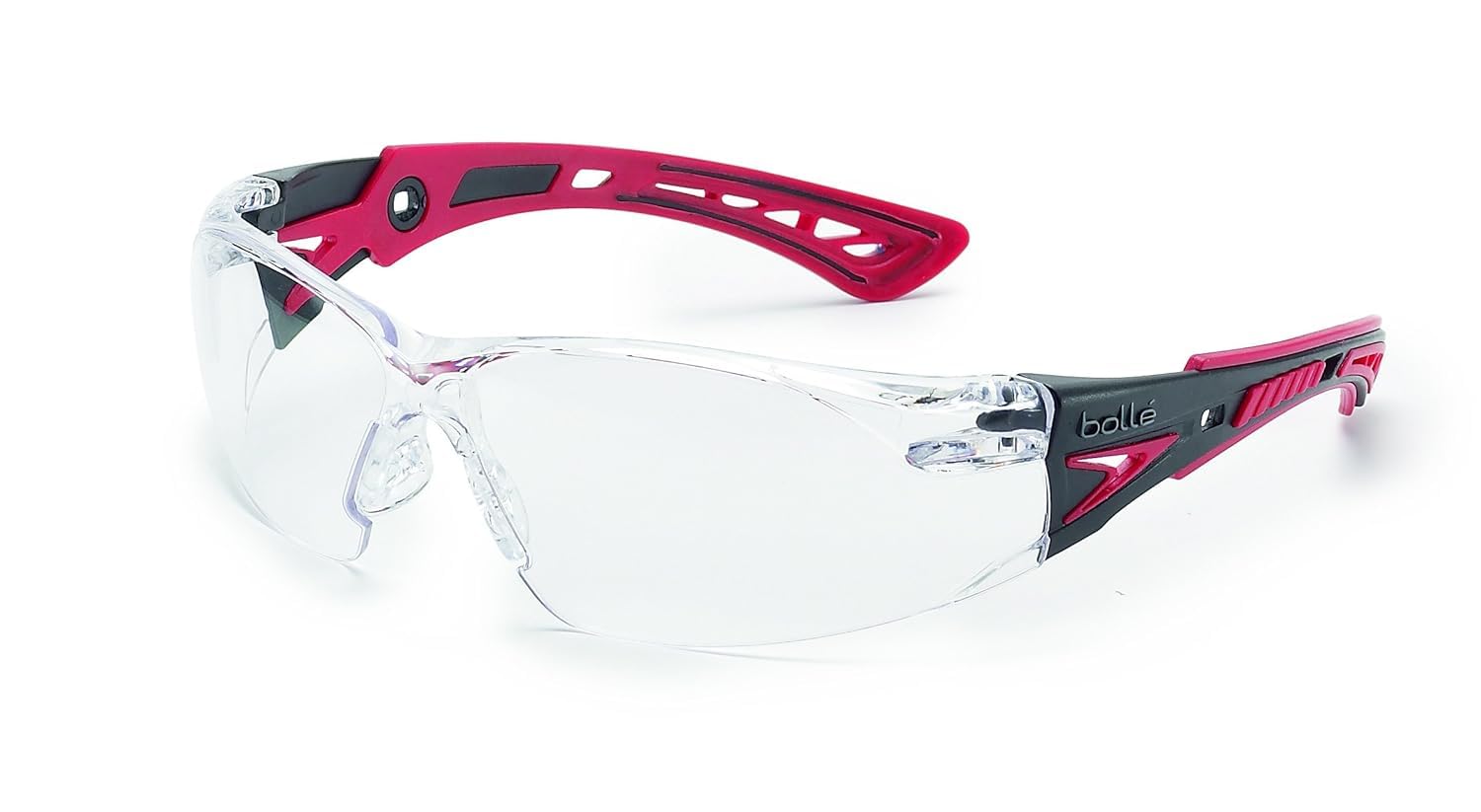 Bolle Safety Bollé Safety 41080, Rush+ Safety Glasses Platinum®, Black & Red Frame, Clear Lenses