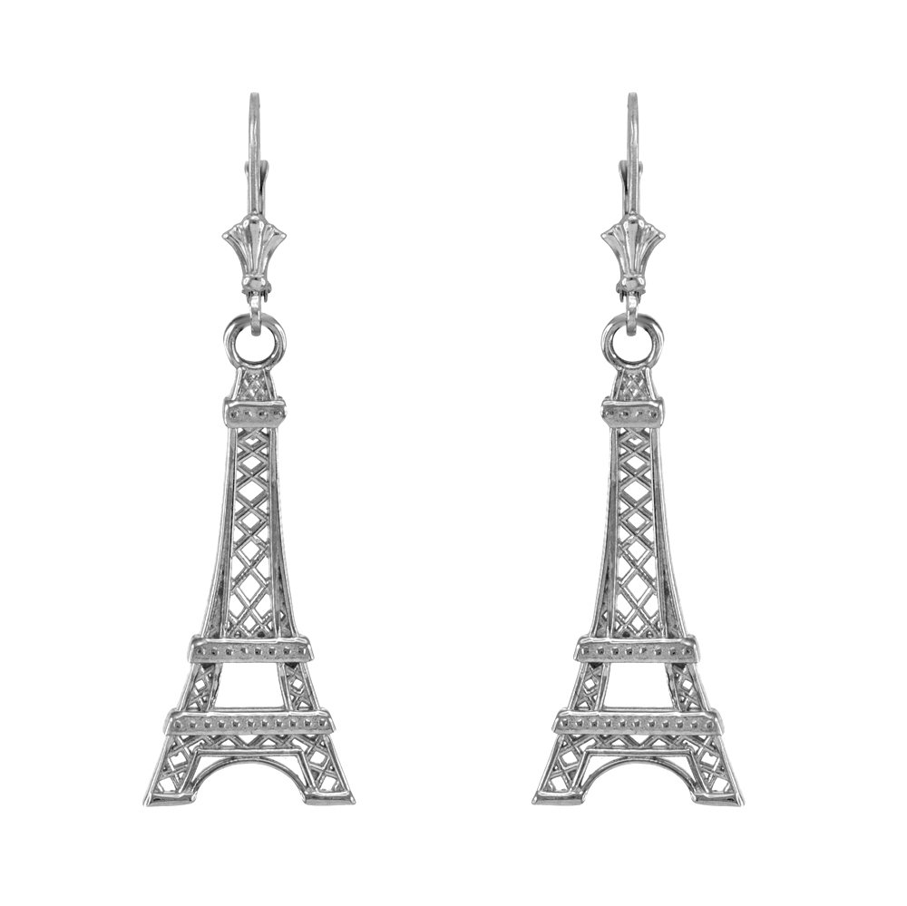 925 Sterling Silver Paris Eiffel Tower Dangle Earrings, Silver