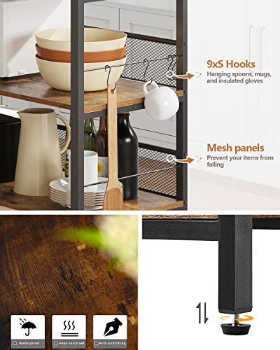 Beewoot Kitchen Island, Coffee Bar With 3 Shelves, Kitchen Shelf Units With Large Workstation, Bakers Rack With 9 Hooks, Industrial, Easy To Assemble, Rustic Brown Ki01Bb010 #TOP3
