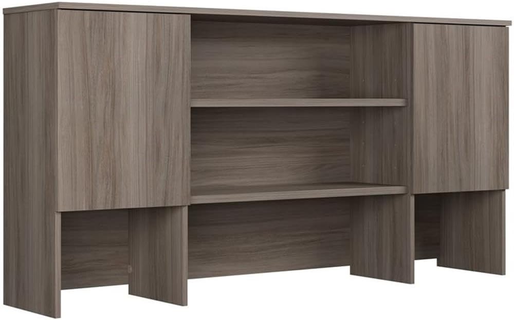 Pemberly Row Engineered Wood 72 in Desktop Storage Hutch, Hudson Elm and Gray Finish, Adjustable Shelves, Modern Style Office Hutch for Organizing and Display