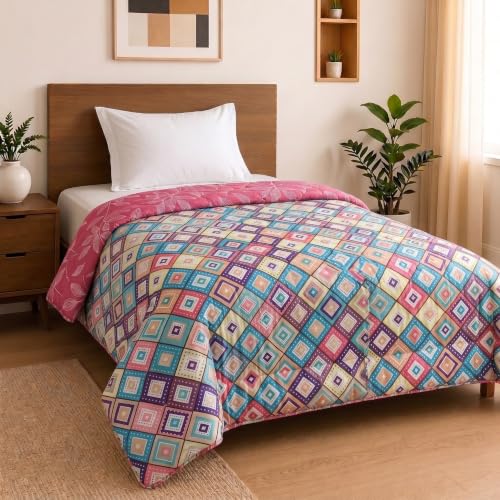 Image of Mafatlal 120 GSM Ultra Reversible Comforter, Premium Lightweight Microfiber AC Blanket /Quilt /Duvet for Single Bed, All Season Use (90 x 60 Inches) | Multicolour