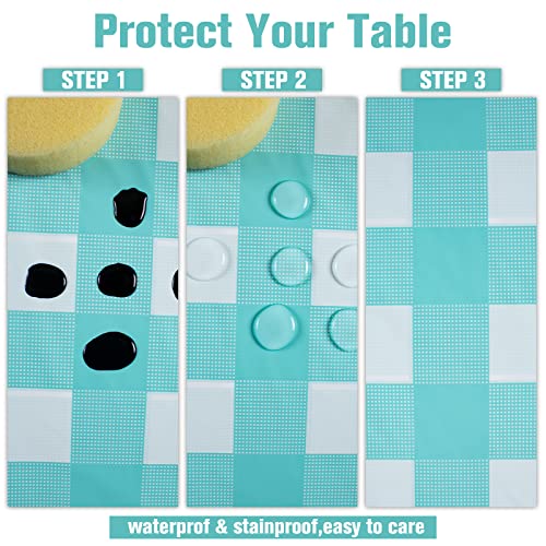 Image of Kesfey 3 Packs Aqua and White Gingham Table Cloths 54 x 108 Inches Disposable Plastic Checkered Tablecovers Waterproof Rectangle Picnic Party Table Covers for Birthday Party Supplies Christmas