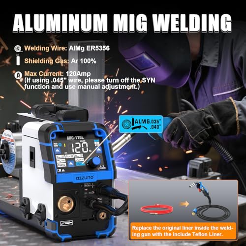 Image of AZZUNO Aluminum MIG Welder 175Amp, 110V /220V 5 in 1 MIG Welding Machine