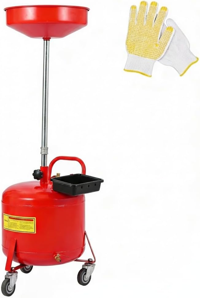 Air Operated Waste Oil Drain Tank, 8-Gallon Portable Oil Drain Container with Adjustable Funnel Height, Toolbox & Wheels, Fluid Fuel Transfer Drainer for Car Truck Garage, Red