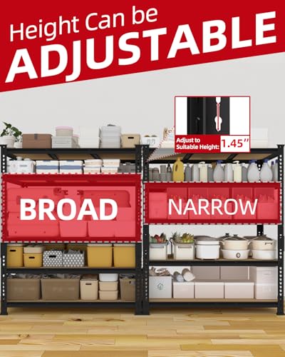Image of PrimeZone Heavy Duty Garage Storage Shelves - 48 inch W X 24 inch D X 72 inch H Adjustable Metal Shelving Unit, 5 Tier Industrial Shelves for Storage Standing Utility Rack for Warehouse, Basement, Black, 5 Pack