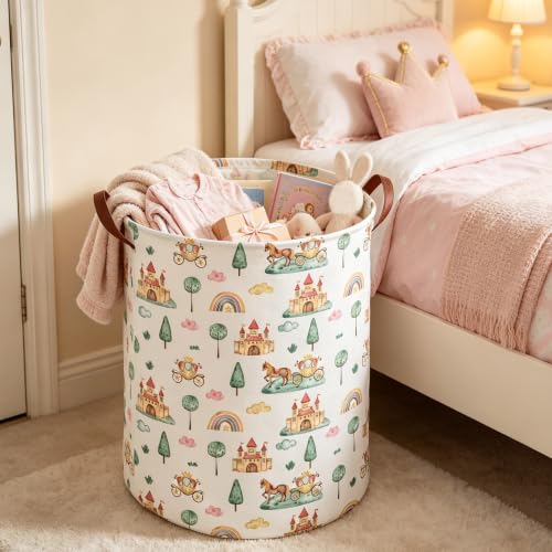 Image of Princess Castle Laundry Basket,Waterproof folding basket with handle,Clothes Organizer Baskets(Carriage