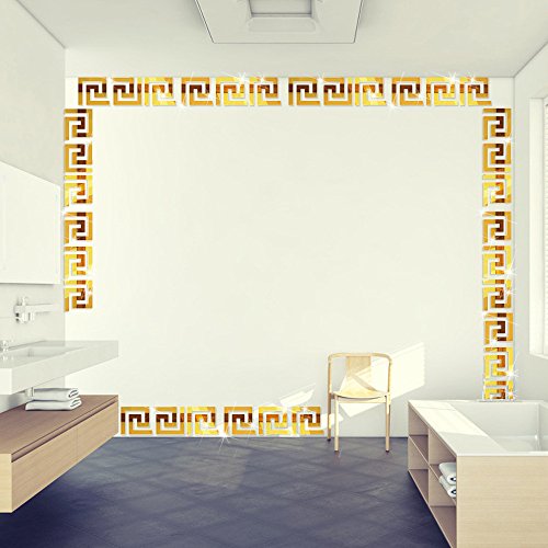 Itta 28 Pcs 10X10Cm Mirror Stickers, Diy Peel & Stick 3D Acrylic Maze Pattern Border Ceiling Stickers Wall Decor Home Art Mural Wedding Room Hotel Decal (Gold 1) #TOP4