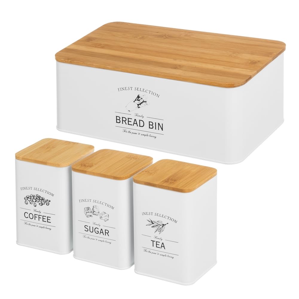 Boîtes à pain en métal blanc LOLAhome avec couvercles en bambou pour cuisine moderne