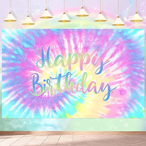 Tencow TCOW-WT032 Rainbow Backdrop For Happy Birthday 7X5Ft Macaron Pastel Colorful Birthday Photography Background Tie Dye Theme Party Supplies Children Women Girls Sweet 16Th Birthday Cake Table Decoration Banner thumb #2