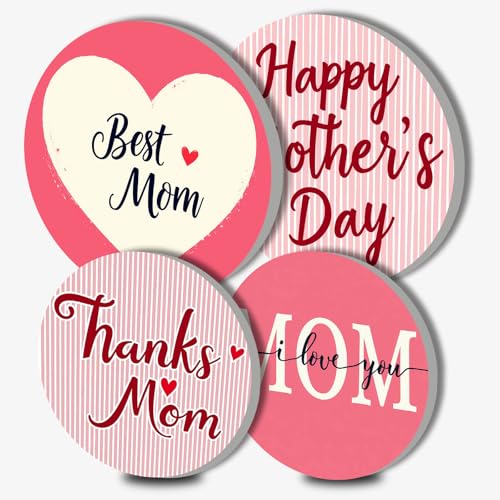 Mother's Day Stove Covers Set of 4 Metal 8 Inch and 10 Inch Modern Pink Mom Kitchen Stove Decor Best Mom Warm Floral Heart Kitchen Home Decoration Electric Stove Burner Covers Range